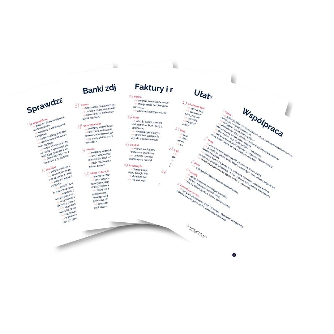 narzędzia programy dla wirtualnej asystentki freelancerki spis rzeczy na online e-book checklista dorota mroczek MOCKUP